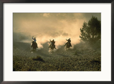 Three Wranglers Riding Horses With Lassoes, Or by B Gillingham Pricing Limited Edition Print image