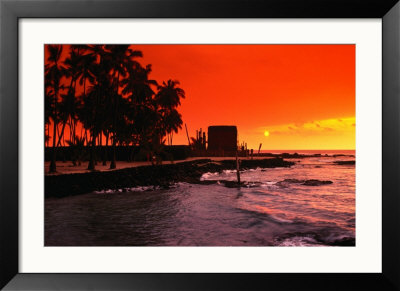 Orange Sunset Over The Sacred Bay, South Kona Coast, Puuhonua O Honaunau National Park, Hawaii, Usa by Ann Cecil Pricing Limited Edition Print image