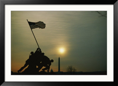 Silhouetted View Of The Iwo Jima Memorial With The Capitol And Washington Monument Behind by Anthony Peritore Pricing Limited Edition Print image