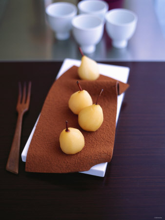 Poached Pears On Chocolate Leaf by David Loftus Pricing Limited Edition Print image