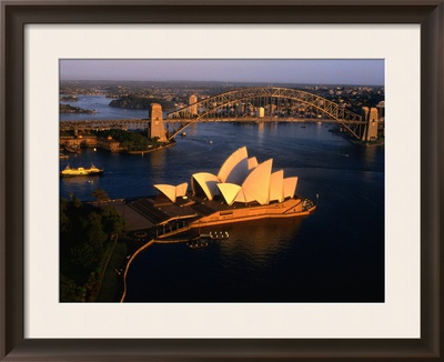 Aerial View Of Sydney Opera House And Sydney Harbour Bridge, New South Wales, Australia by John Borthwick Pricing Limited Edition Print image