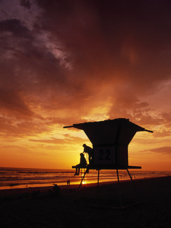 Lifeguard Tower At Sunset, Huntington Beach by Mick Roessler Pricing Limited Edition Print image