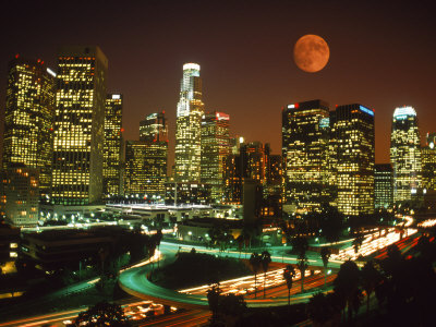 Moon Over Skyline, Los Angeles, Ca by Michael Howell Pricing Limited Edition Print image