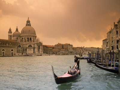 Sunset Over Grand Canal And Gondolier, Venice, Italy by Michael Howell Pricing Limited Edition Print image