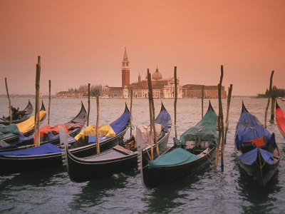 Sunset On Gondolas, Venice, Italy by Michael Howell Pricing Limited Edition Print image