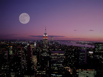 Moon And Empire State Building At Night, Nyc by Ips Agency Pricing Limited Edition Print image