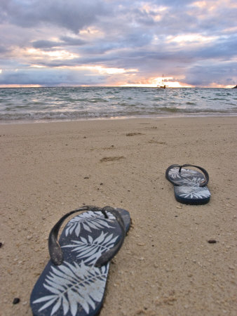Footprints And Sandals On Beach, Lani Kai, Hi by Tomas Del Amo Pricing Limited Edition Print image
