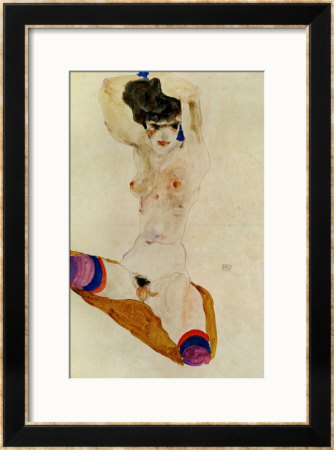 Seated Nude Girl With Arms Crossed Over Head, 1911 by Egon Schiele Pricing Limited Edition Print image