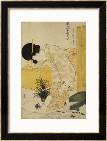 A Mother Dozing While Her Child Topples A Fish Bowl by Utamaro Kitagawa Pricing Limited Edition Print image