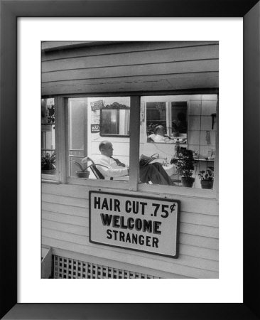 Man Waiting In A Barber Shop For A Haircut by Francis Miller Pricing Limited Edition Print image