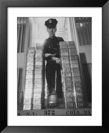 With Gold Bars In Federal Reserve Bank, Guard Wearing Protective Aluminum Overshoes by Walter Sanders Pricing Limited Edition Print image