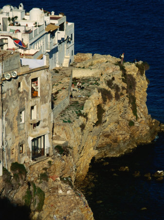 Buildings On Cliff-Face Of D'alt Vila, Old Walled Town, Ibiza City, Balearic Islands, Spain by Jon Davison Pricing Limited Edition Print image