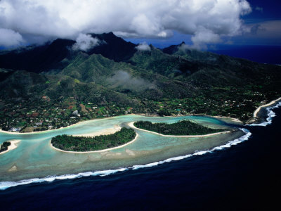 Aerial View Of Muri Lagoon, With Reef Islands Motus Oneroa And Motutapu, Cook Islands by Manfred Gottschalk Pricing Limited Edition Print image