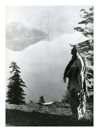 Praying To The Spirits At Crater Lake, Klamath by Edward S. Curtis Pricing Limited Edition Print image