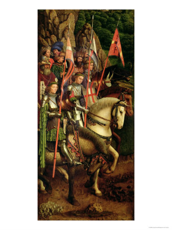 Just Judges And The Knights Of Christ, Left Hand Panel Of The Ghent Altarpiece, 1432 by Hubert Eyck Pricing Limited Edition Print image
