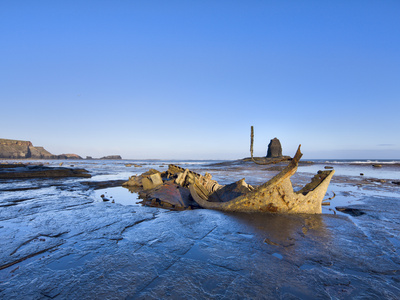 Admiral Von Tromp's Wreck And Black Nab At Low Tide In Saltwick Bay, Yorkshire, England, United Kin by Lizzie Shepherd Pricing Limited Edition Print image