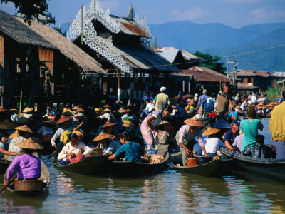 Floating Market On Lake Inle, Inle Lake, Shan State, Myanmar (Burma) by Bernard Napthine Pricing Limited Edition Print image