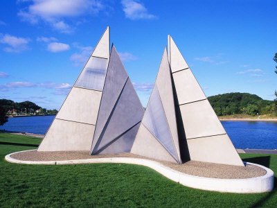 Sculpture Of Sails At Grand Haven Harbor, Mi by Barry Winiker Pricing Limited Edition Print image