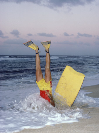 Body Boarder Crashing Head First Into Sand by Brian Bielmann Pricing Limited Edition Print image