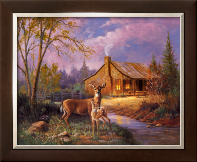 Deer Near Cabin by M. Caroselli Pricing Limited Edition Print image