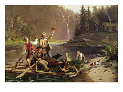 Hunters In Oesterdalen Valley, 1878 (Oil On Canvas) by Carl Julius Lorck Pricing Limited Edition Print image