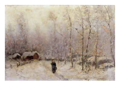 Woman With Child In Winter Landscape (Oil On Canvas) by Frithjof Smith-Hald Pricing Limited Edition Print image