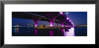 Bridge Lit Up Across A Bay, Macarthur Causeway, Biscayne Bay, Miami, Florida, Usa by Panoramic Images Pricing Limited Edition Print image
