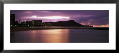 Silhouette Of Buildings On The Beach, Diamond Head, Waikiki Beach, Oahu, Hawaii, Usa by Panoramic Images Pricing Limited Edition Print image