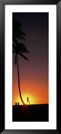 Silhouette Of A Woman Running On The Beach, Magic Island, Hawaii, Usa by Panoramic Images Pricing Limited Edition Print image