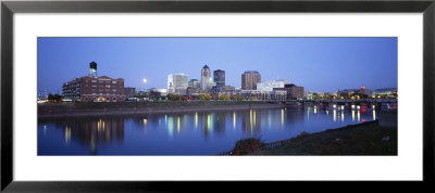 Buildings At The Waterfront Lit Up At Dawn, Des Moines River, Des Moines, Iowa, Usa by Panoramic Images Pricing Limited Edition Print image