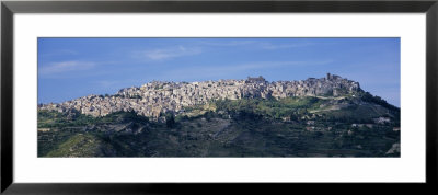High Angle View Of Houses On A Hill, Calascibetta, Sicily, Italy by Panoramic Images Pricing Limited Edition Print image