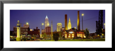 Buildings Lit Up At Night, Cleveland, Ohio, Usa by Panoramic Images Pricing Limited Edition Print image