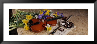 High Angle View Of A Violin With Flowers by Panoramic Images Pricing Limited Edition Print image