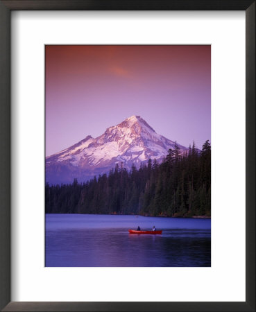 Boys In Canoe On Lost Lake With Mt Hood In The Distance, Mt Hood National Forest, Oregon, Usa by Janis Miglavs Pricing Limited Edition Print image