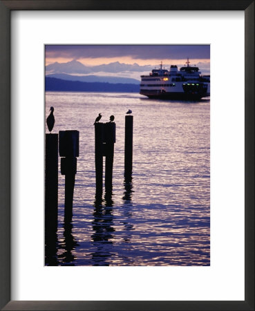 Wa State Ferry Coming In To Dock, Seattle, Washington, Usa by Lawrence Worcester Pricing Limited Edition Print image