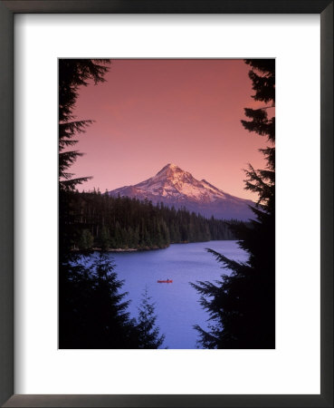 Canoeing On Lost Lake In The Mt Hood National Forest, Oregon, Usa by Janis Miglavs Pricing Limited Edition Print image