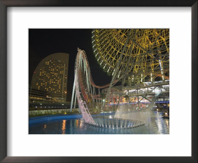 Rollercoaster And Fun Fair Amusement Park At Night, Minato Mirai, Yokohama, Japan by Christian Kober Pricing Limited Edition Print image