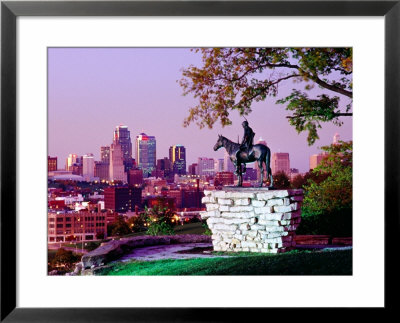 Scout Sculpture Overlooking City Buildings, Penn Valley Park, Kansas City, Usa by Richard Cummins Pricing Limited Edition Print image