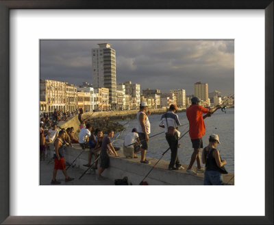 Men Fishing At Sunset, Avenue Maceo, El Malecon, Havana, Cuba, West Indies, Central America by Eitan Simanor Pricing Limited Edition Print image