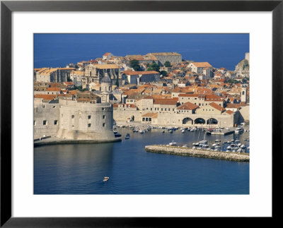 Aerial View Of Harbour And Old City, Dubrovnik, Unesco World Heritage Site, Croatia by Ken Gillham Pricing Limited Edition Print image