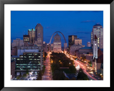 Downtown And Gateway Arch At Night, St. Louis, Missouri, Usa by Walter Bibikow Pricing Limited Edition Print image