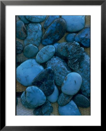 Close Up Of Polished Turquoise Stones Used By Native Americans In Manufacture Of Jewelry by Michael Mauney Pricing Limited Edition Print image