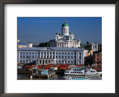 Boats On Waterfront And Lutheran Church In Distance, Helsinki, Finland by Wayne Walton Pricing Limited Edition Print image