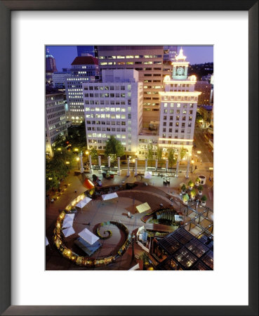 City Lights From Above Pioneer Courthouse Square In Downtown Portland, Oregon, Usa by Janis Miglavs Pricing Limited Edition Print image