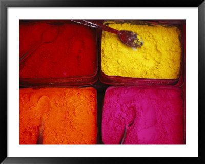 Close View Of Dishes Of Bright Powdered Pigments by David Edwards Pricing Limited Edition Print image