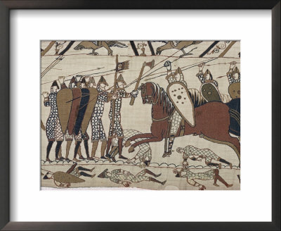King Harold's Foot Soldieres With Spears And Battle Axes, Bayeux Tapestry, Normandy, France by Walter Rawlings Pricing Limited Edition Print image