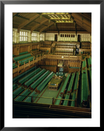 Interior Of The Commons Chamber, Houses Of Parliament, Westminster, London, England by Adam Woolfitt Pricing Limited Edition Print image