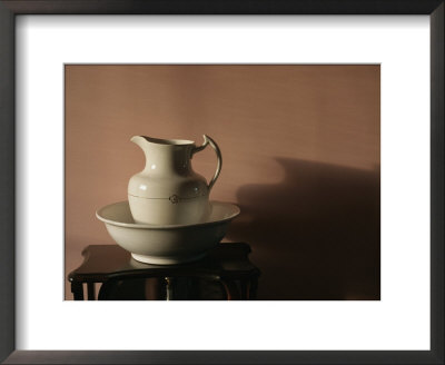A Pitcher And Bowl On A Table At The Historic Okeefe Ranch by Michael S. Lewis Pricing Limited Edition Print image