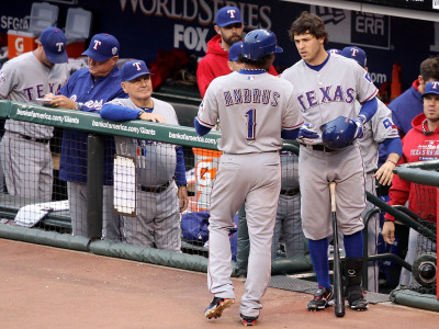 Texas Rangers V San Francisco Giants, Game 1: Elvis Andrus, Ian Kinsler by Christian Petersen Pricing Limited Edition Print image