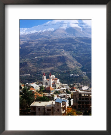 Town With Mountains Of Kadisha Valley In Background, Bcharre, Lebanon by Jean-Bernard Carillet Pricing Limited Edition Print image